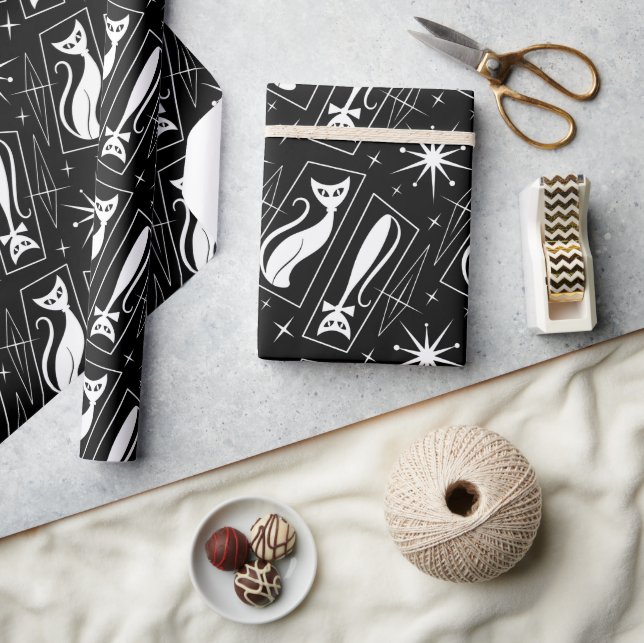 Papier Cadeau Atomique Star Cat MidCentury Moderne MCM de Noël (Artisanat)