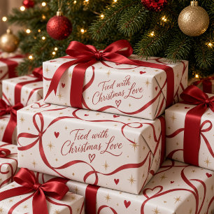 Papier Cadeau Attaché avec amour de Noël Ruban rouge
