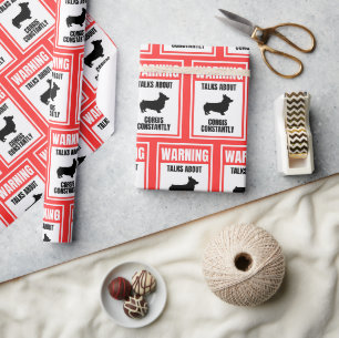 Papier Cadeau 'Attention : Parle constamment des Corgis' Amoureu