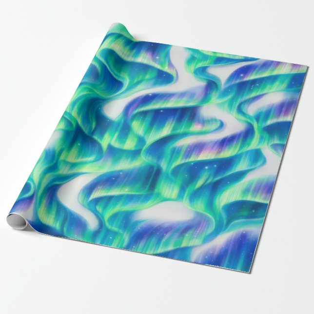 Papier Cadeau Aurore Boréale Motif Abstrait (Déroulé)