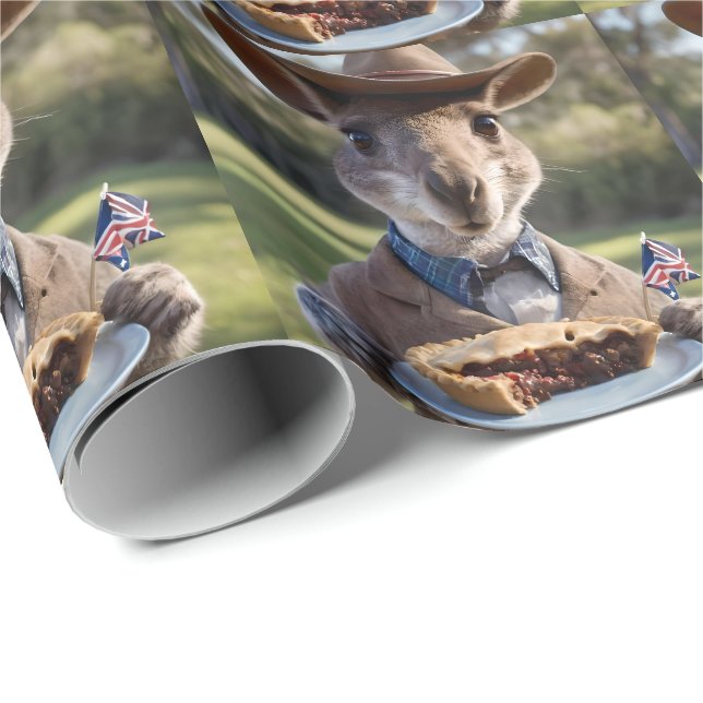 Papier Cadeau Aussie Kangaroos Aimez Les Pies De Viande Australi (Coin rond)