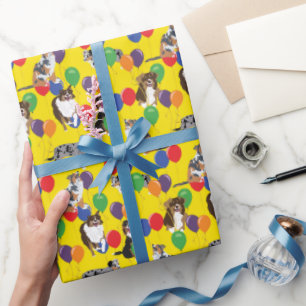 Papier Cadeau Aussies Australian Shelpherds et Balloons du Parti