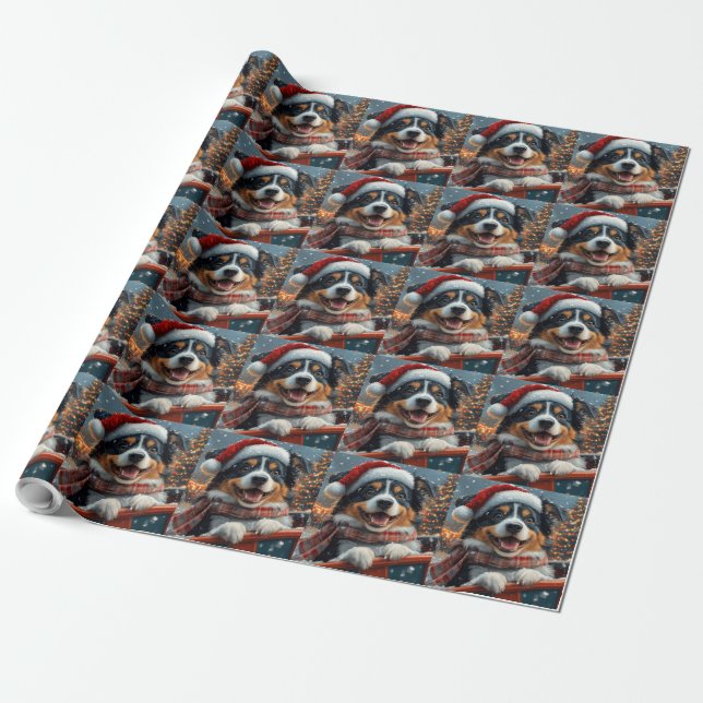 Papier Cadeau Australie Berger Dog Roller Dessous de verre Noël (Déroulé)