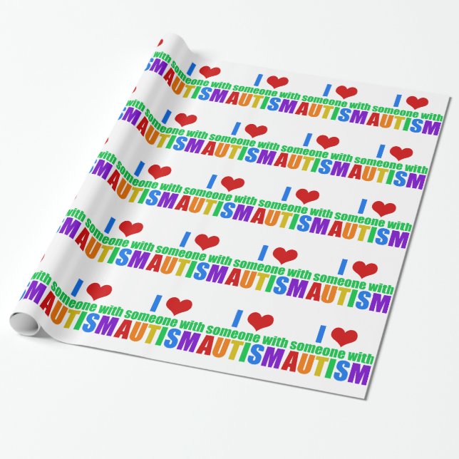 Papier Cadeau Autism Love Rainbow Family Support Coloré Cute (Déroulé)