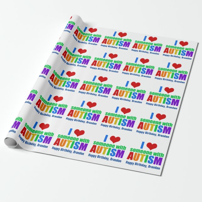 Papier Cadeau Autism Love Rainbow Personnalisé Anniversaire (Déroulé)