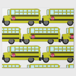 Papier Cadeau Autobus scolaire jaune avec panneau d'arrêt