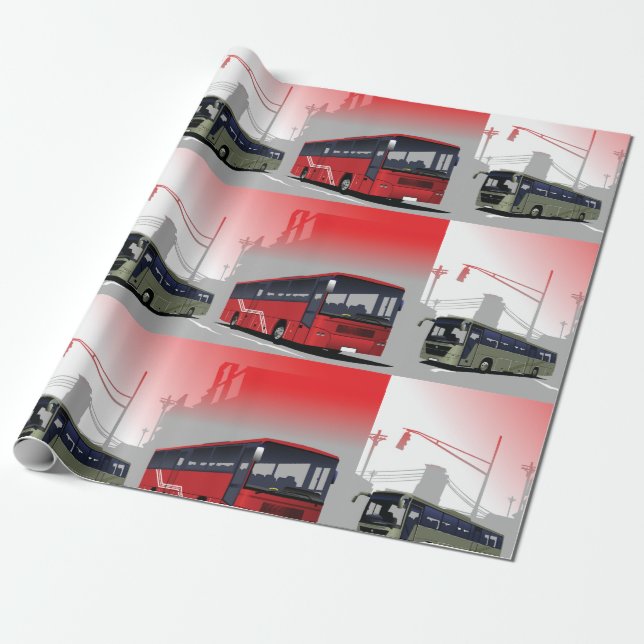 Papier Cadeau Autobus urbains Red Green Coaches sur Urban Street (Déroulé)