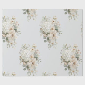 Papier Cadeau Autocollant Compositions Florales en Ivoire – Élég