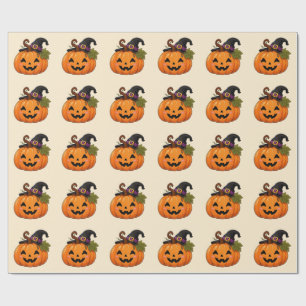 Papier Cadeau Autocollant de chapeau de sorcière de citrouille d