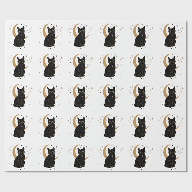 Papier Cadeau Autocollant de chat noir (Plat)