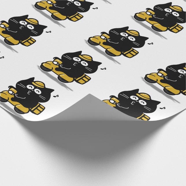 Papier Cadeau Autocollant de chat noir grassouillet mignon (Coin)