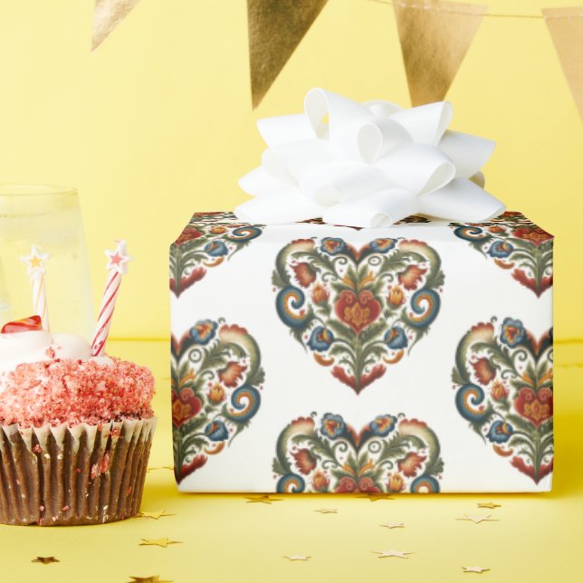 Papier Cadeau Autocollant norvégien de coeur d'art populaire (Fête d'anniversaire)