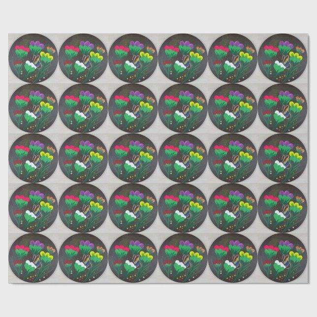 Papier Cadeau Autocollant - Œuvre d'art faite main - Papillon Bo (Plat)