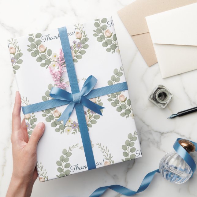 Papier Cadeau Autocollant thank you floral (Cadeaux)