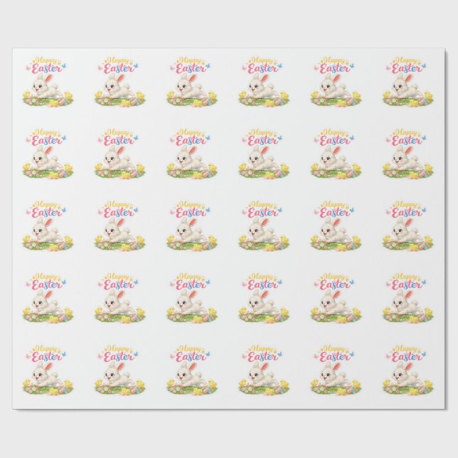 Papier Cadeau Autocollants de lapin de Pâques en bâtonnets (Plat)