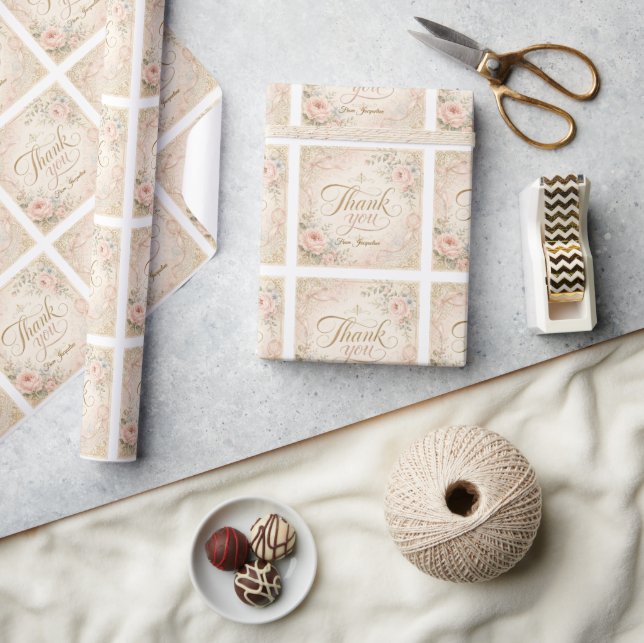 Papier Cadeau Autocollants Merci Shabby Chic (Artisanat)