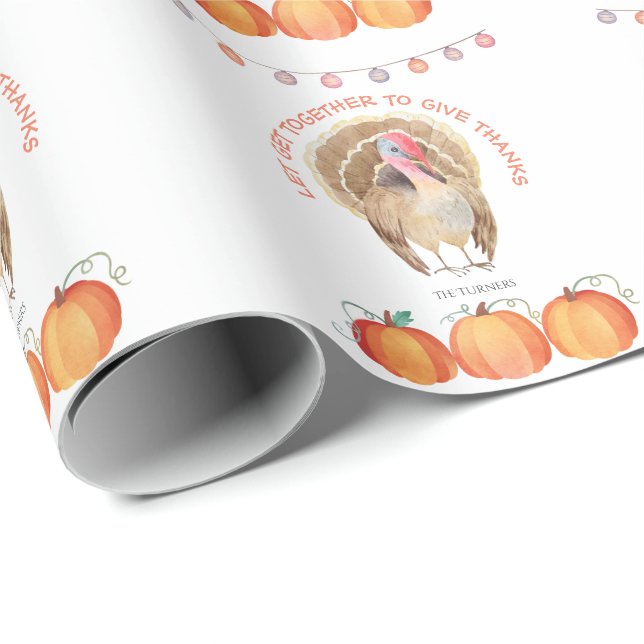 Papier Cadeau Automne Arbres Citrouille Turquie Thanksgiving Par (Coin rond)