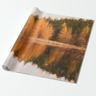 Papier Cadeau Automne Arbres Lac Orange Automne Thème Sketch Art