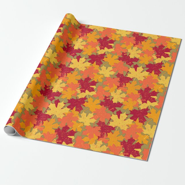 Papier Cadeau Automne automne Motif Feuille d'érable (Déroulé)