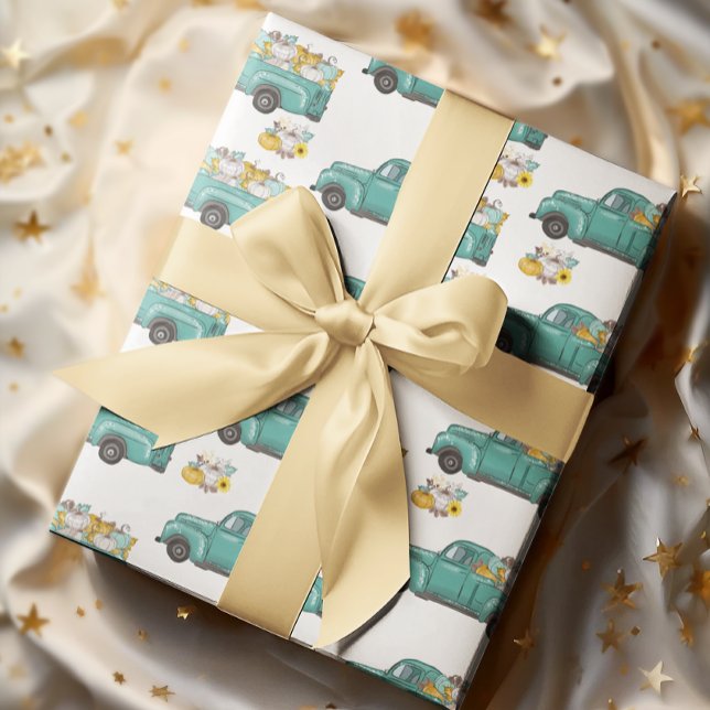 Papier Cadeau Automne Automne Thanksgiving Camion Citrouille (Créateur téléchargé)