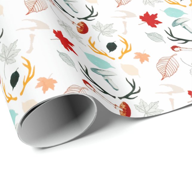 Papier Cadeau Automne Boho Feuilles Automne Forêt (Coin rond)