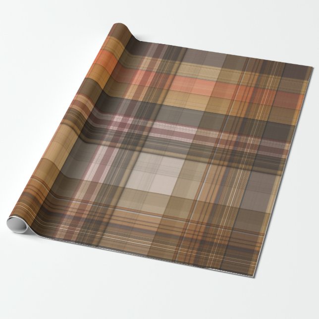 Papier Cadeau Automne Brown et Orange Plaid (Déroulé)