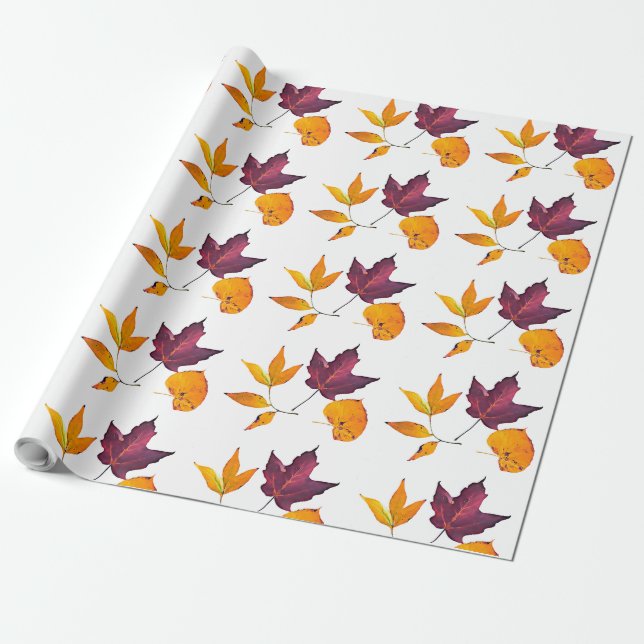 Papier Cadeau Automne Feuilles de couleur automne (Déroulé)