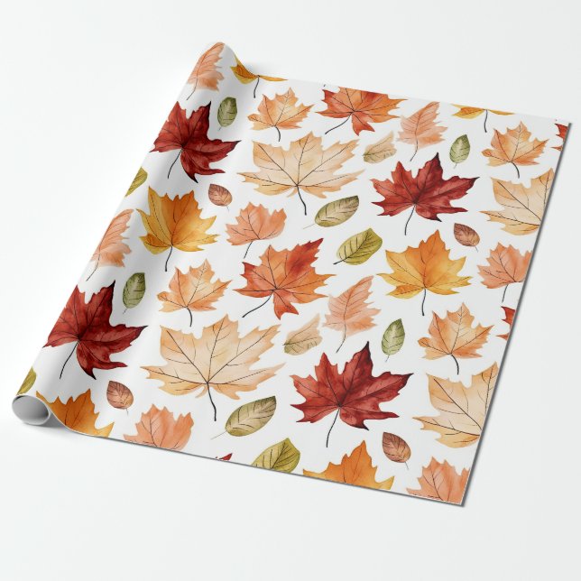 Papier Cadeau Automne Feuilles Terracotta Brown Boho Motif (Déroulé)