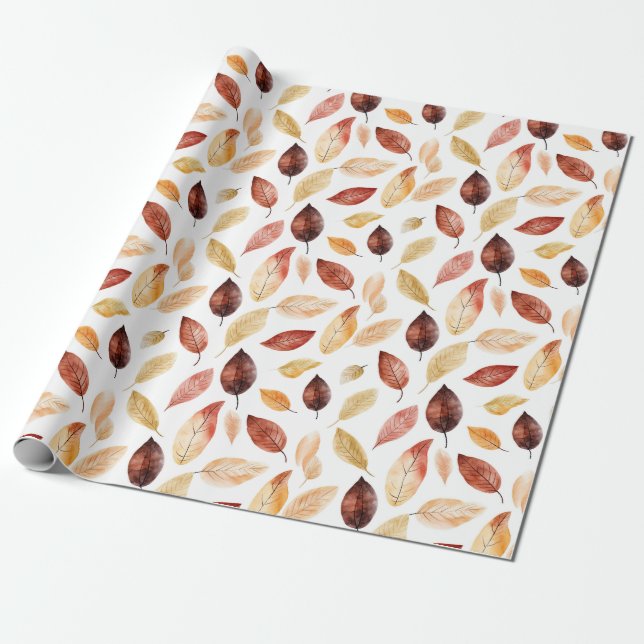 Papier Cadeau Automne Feuilles Terracotta Brown Boho Motif (Déroulé)