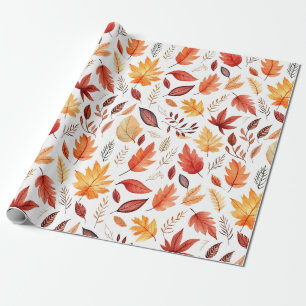 Papier Cadeau Automne Feuilles Terracotta Brown Boho Motif