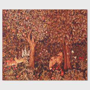 Papier Cadeau AUTOMNE FOREST ANIMALS Hares, Fox, Brown rouge Flo