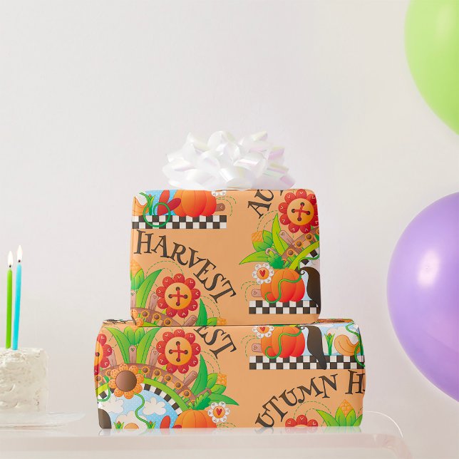 Papier Cadeau Automne Harvest Art folklorique Citrouille et tour (Créateur téléchargé)