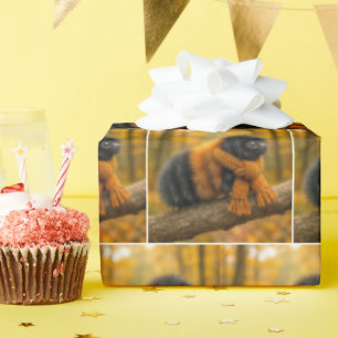 Papier Cadeau Automne Laine Ours Caterpillar Portant une Écharpe
