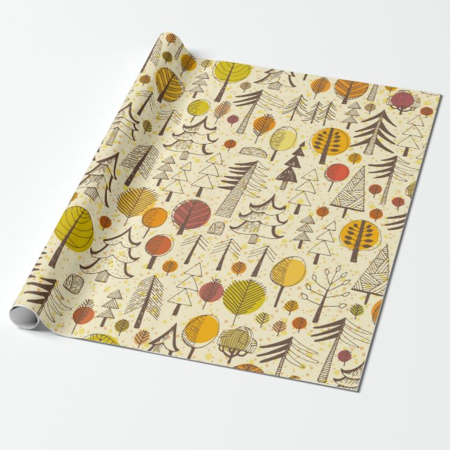 Papier Cadeau Automne. Motif sans couture avec forêt, dos d'auto (Déroulé)