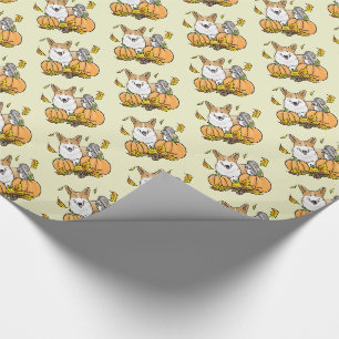 Papier Cadeau Automne Pembroke Welsh Corgi (rouge 1) Citrouille