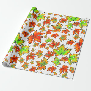 Papier Cadeau Automne rouge orange feuille érable feuille