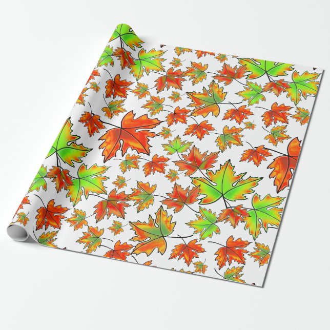 Papier Cadeau Automne rouge orange feuille érable feuille (Déroulé)