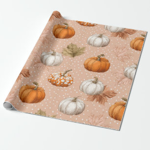 Papier Cadeau Automne Rustic Harvest - Citrouille et Feuille