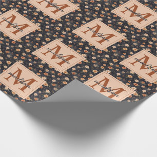 Papier Cadeau Automne Sombre Moody Terracotta Floral Monogramme 