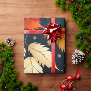 Papier Cadeau Automne tombant feuille Orange Retro Motif