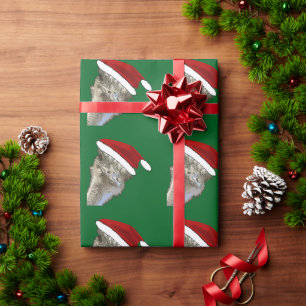 Papier Cadeau Autruche portant un chapeau de Père Noël Animal de