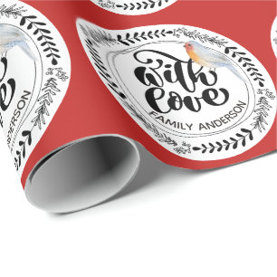 Papier Cadeau AVEC AMOUR Festive Robin d'hiver Personnalisé