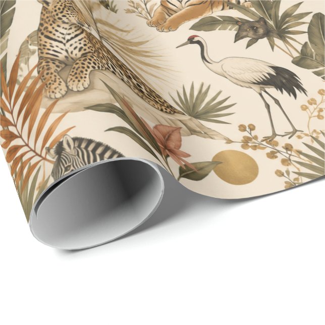 Papier cadeau avec des animaux de safari mignons (Coin rond)