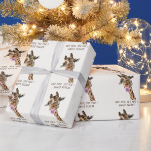 Papier Cadeau avec Girrafe Drôle et Texte Accroche