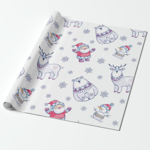 Papier cadeau avec Pères Noël, rennes et ours pola