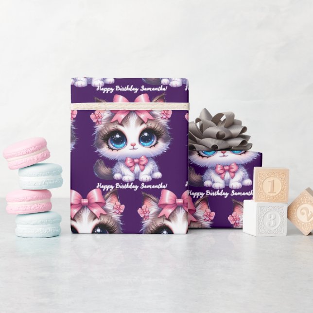 Papier cadeau avec un mignon chaton (Baby Shower)