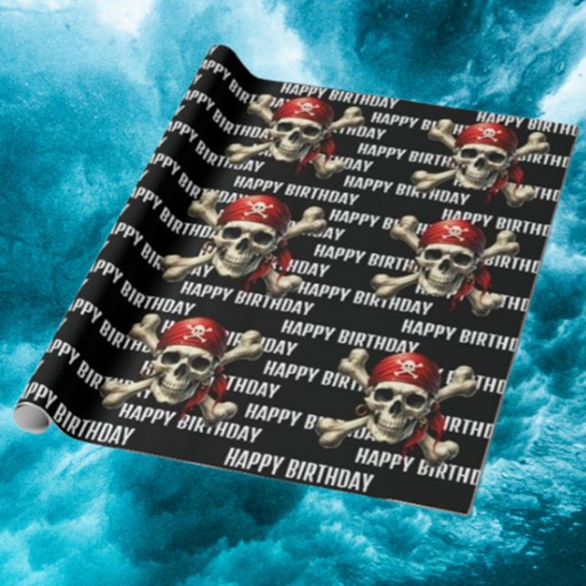 Papier Cadeau Aventure d'anniversaire pirate (Make every birthday unforgettable with our Pirate Birthday Adventure Wrapping Paper.)