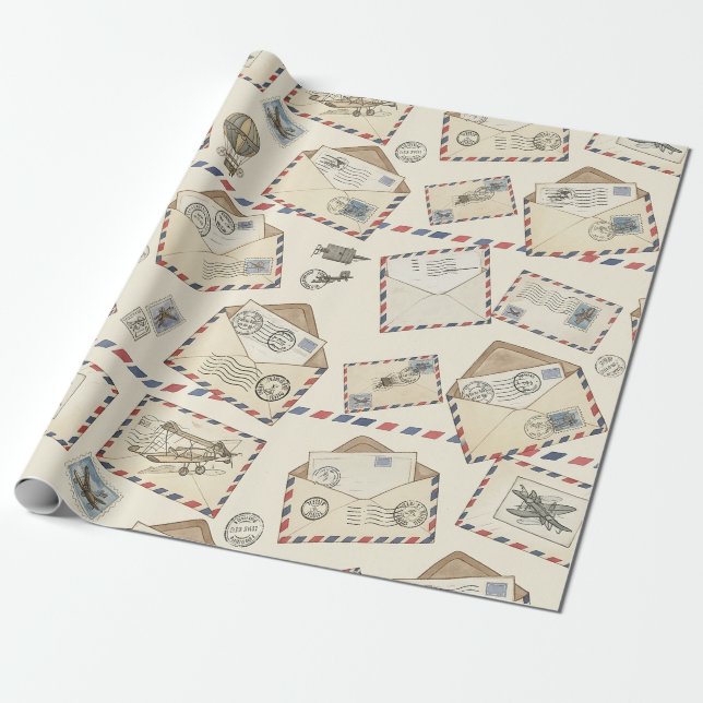 Papier Cadeau Aventure de courrier aérien vintage (3) (Déroulé)