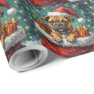 Papier Cadeau Aventure de Noël du Bulldog dans le Sac du Père No