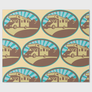 Papier Cadeau Aventure montagneuse en camping-car rétro Vintage 